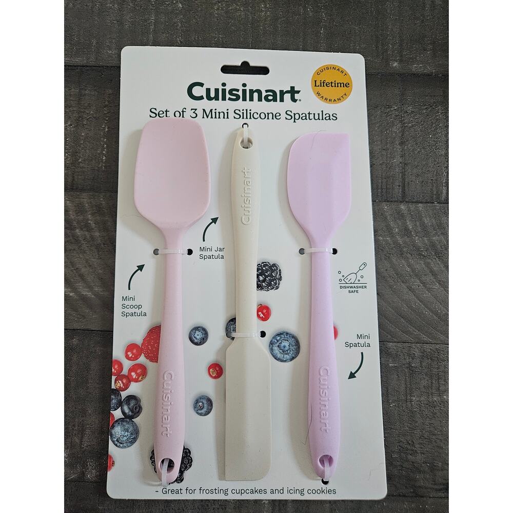 Cuisinart Set of 3 Mini Silicone Spatulas Pink Valentines Breast Cancer NWT Rare